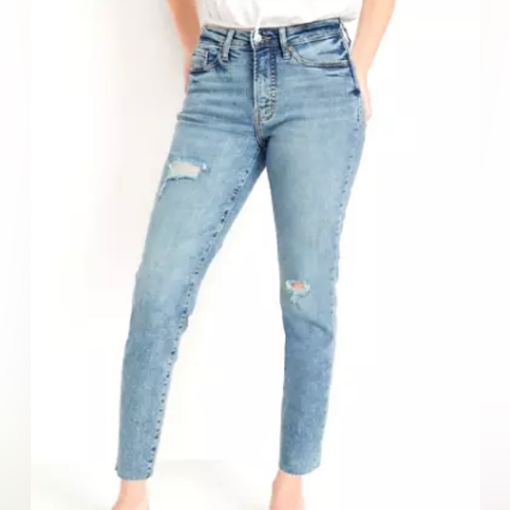 OLD NAVY - High Rise O.G. Straight Leg Distressed Raw Hem Jeans Sz 6 / 28